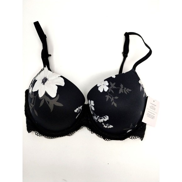 Auden Bra 34DD Womens Daydream Demi Coverage Light Lift‎ T-shirt Black Floral - Picture 1 of 10